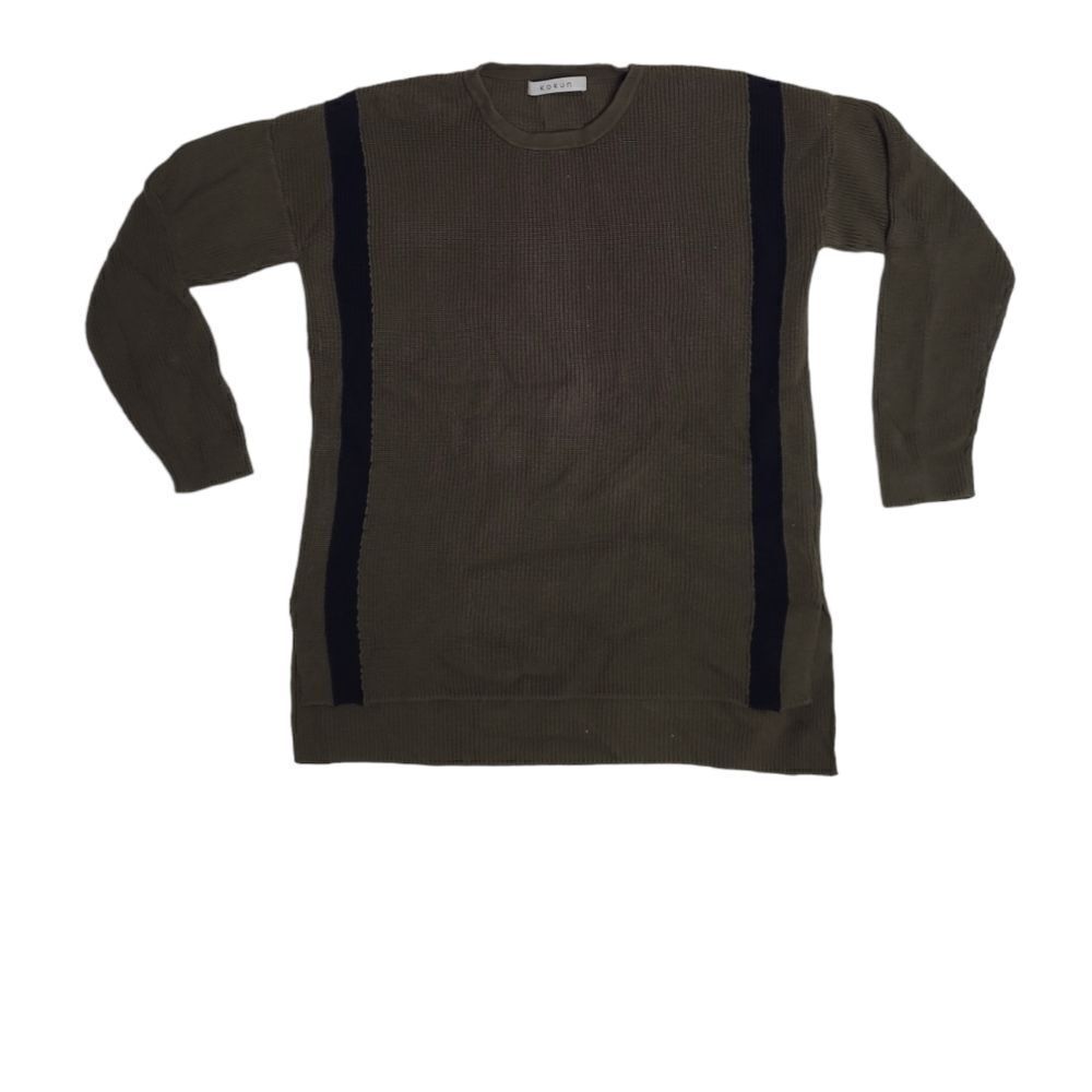 KOKUN olive green crew neck stripe‎ boxy sweater S
